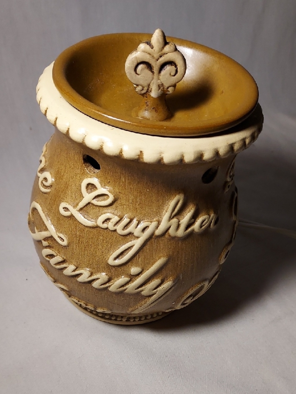 Wax Melt Warmer Dish Family Laughter Home Brown Cream Warm Tone Colors Electric